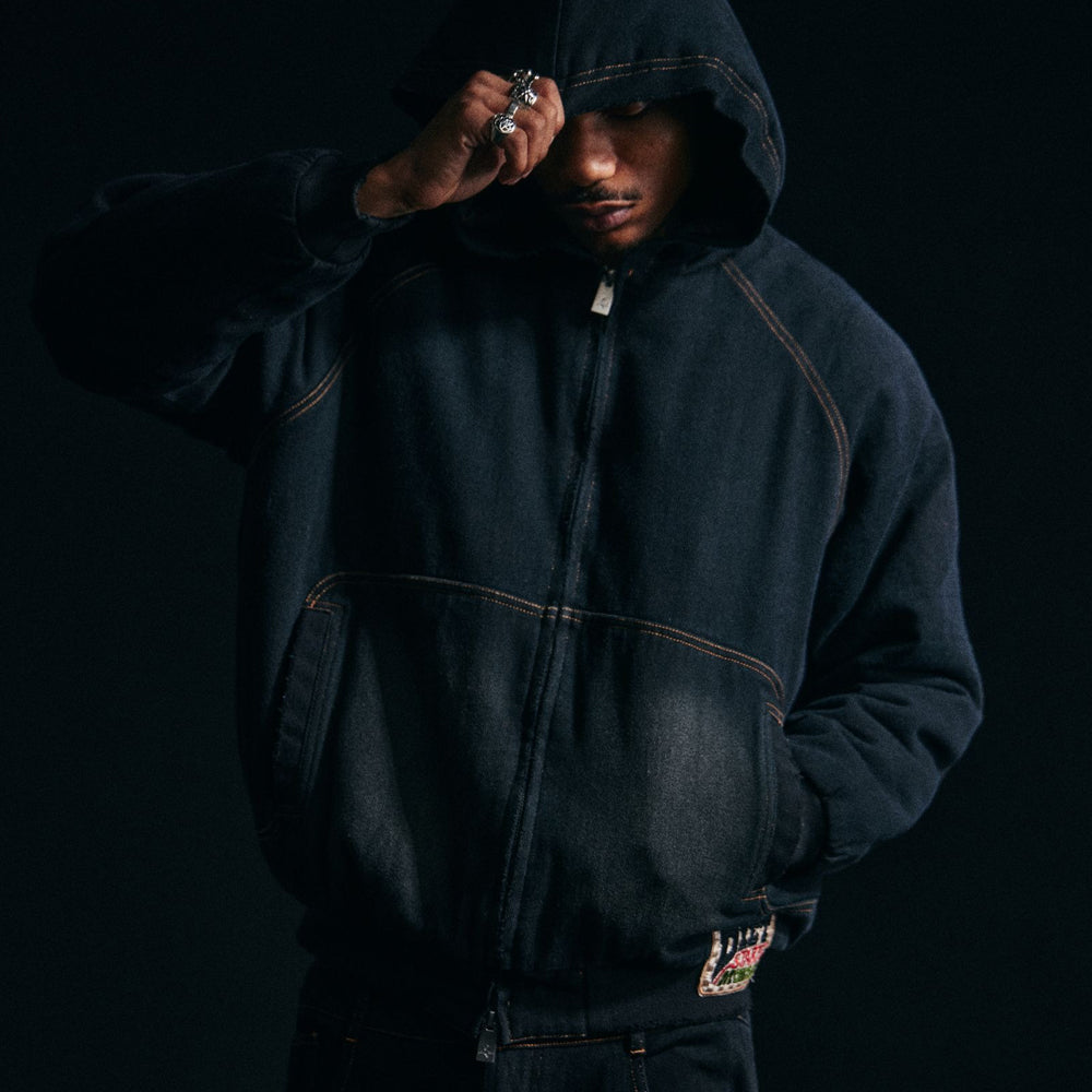 ジャケット・アウター 00s black double coat Double Zip Fleece Hooded Jacket – VERSEAS