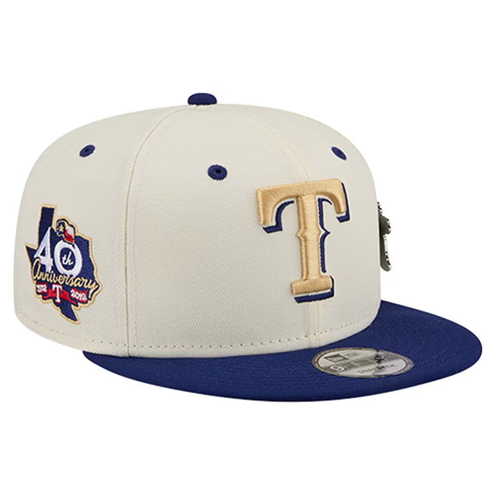 Texas Rangers New Era Cream Mascot Pin 9FIFTY Snapback Hat