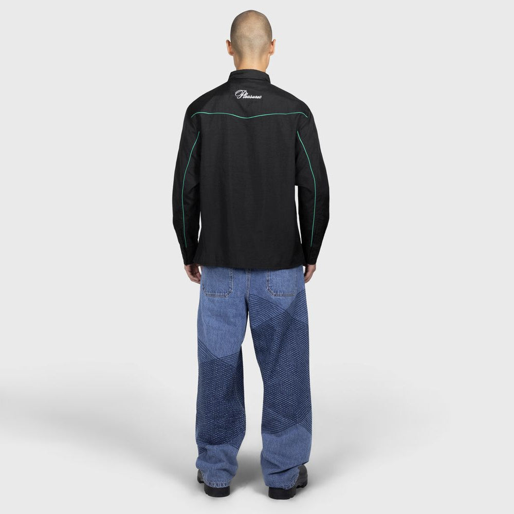 Grid Embroidered Baggy Jeans