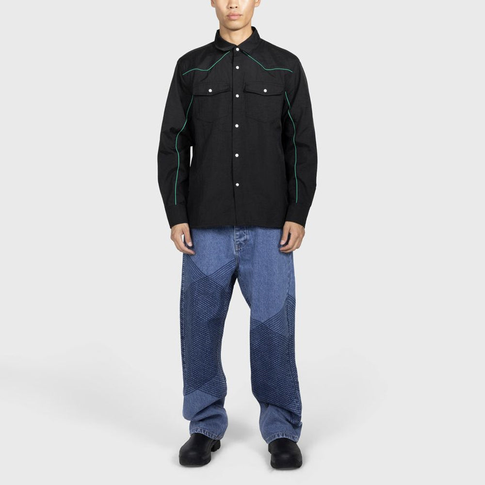 Grid Embroidered Baggy Jeans