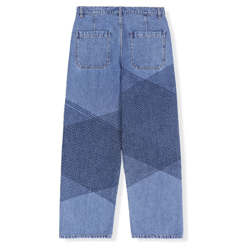 Grid Embroidered Baggy Jeans